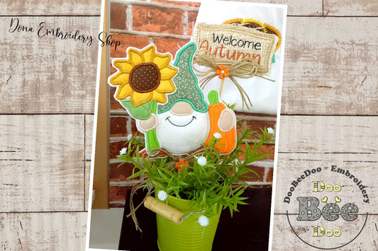 Autumn Gnome Vase Ornament - ITH Project - Machine Embroidery Design
