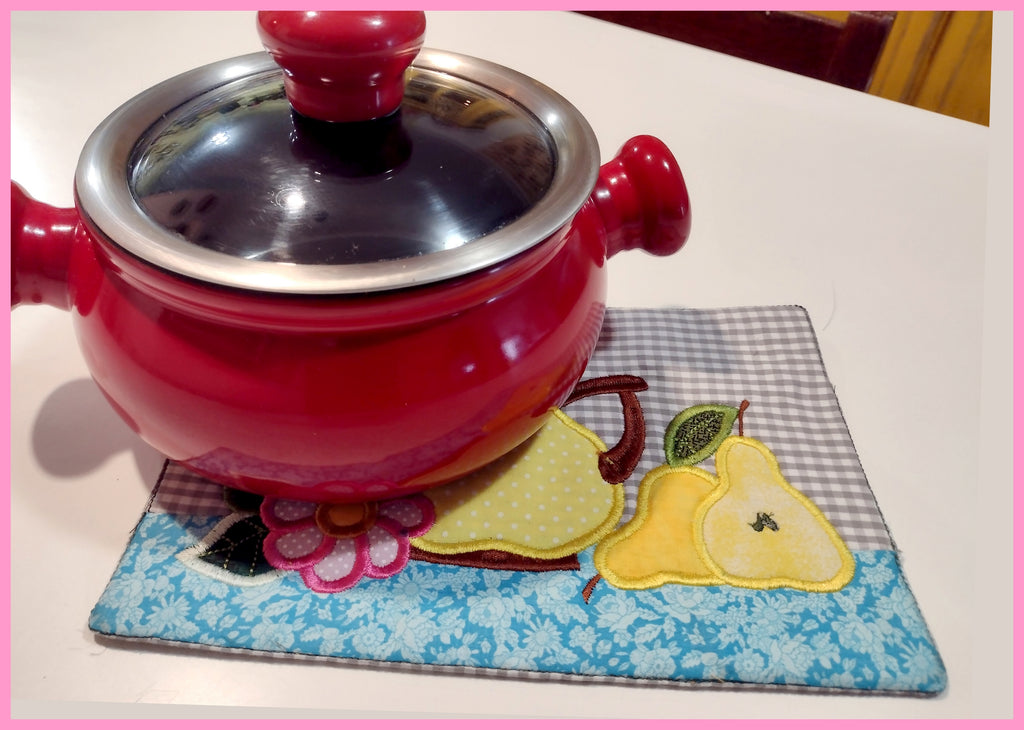 Pear Teapot Mug Rug - ITH Project - Machine Embroidery Design
