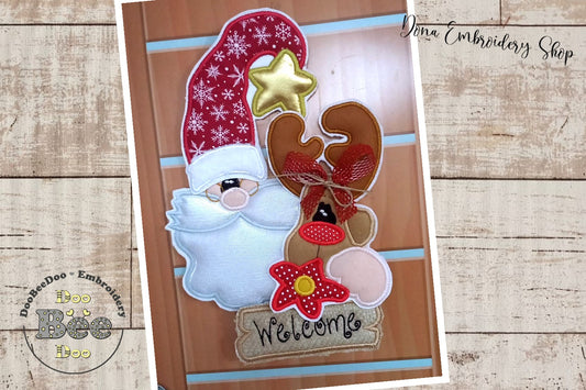 Santa and Reindeer Welcome Ornament - ITH Project - Machine Embroidery Design