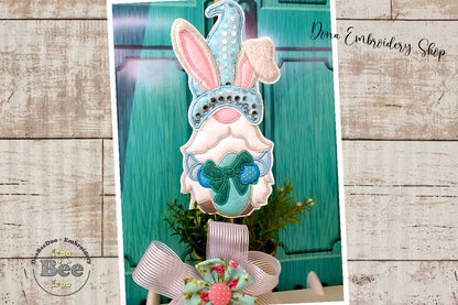 Blue Easter Gnome Ornament - ITH Project - Machine Embroidery Design