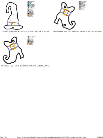 Witch Hat and Shoes Door Ornament - ITH Project - Machine Embroidery Design