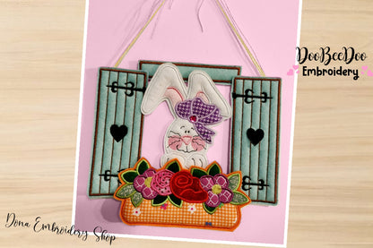 Bunny in the window Door Ornament - ITH Project - Machine Embroidery Design