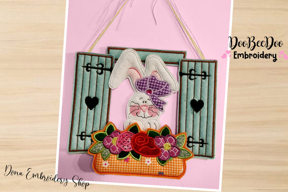 Bunny in the window Door Ornament - ITH Project - Machine Embroidery Design