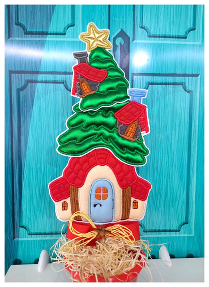 Christmas Tree House Vase Ornament - ITH Project - Machine Embroidery Design