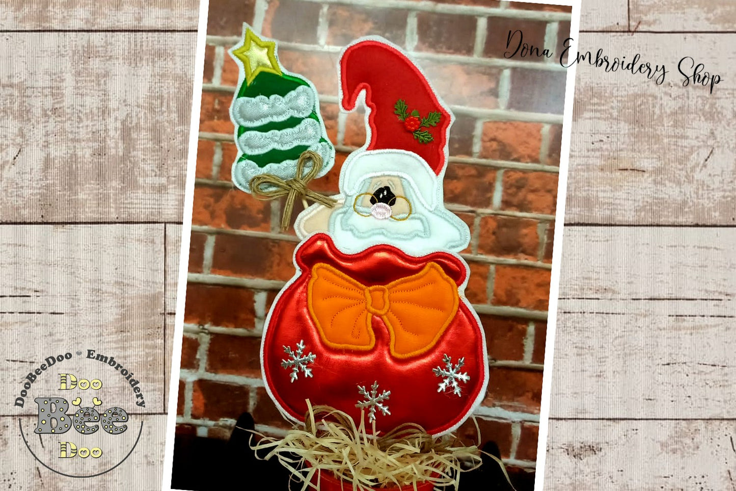 Santa Claus and Tree Vase Ornament - ITH Project - Machine Embroidery Design