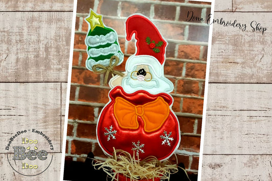 Santa Claus and Tree Vase Ornament - ITH Project - Machine Embroidery Design