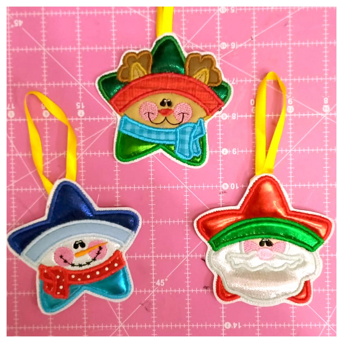 Cute Stars Tree Ornaments Set of 3 Designs - ITH Project - Machine Embroidery Design