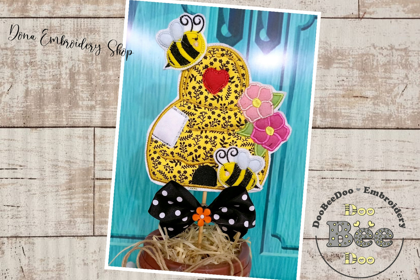 Bee House Vase Ornament - ITH Project - Machine Embroidery Design