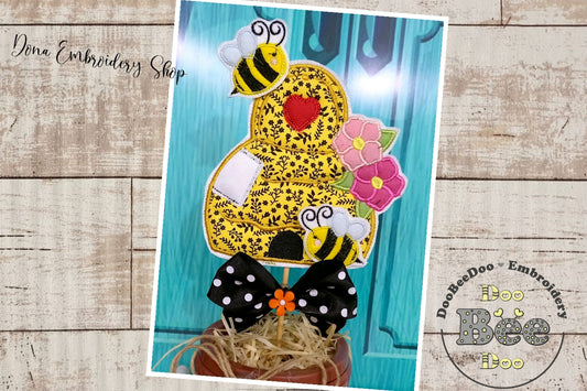 Bee House Vase Ornament - ITH Project - Machine Embroidery Design