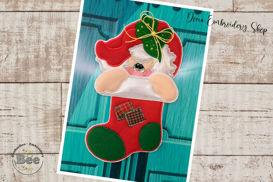Mrs Claus in the Boot Ornament - ITH Project - Machine Embroidery Design