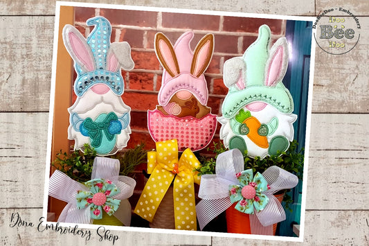 Easter Gnomes Ornaments Set of 3 designs - ITH Project - Machine Embroidery Design