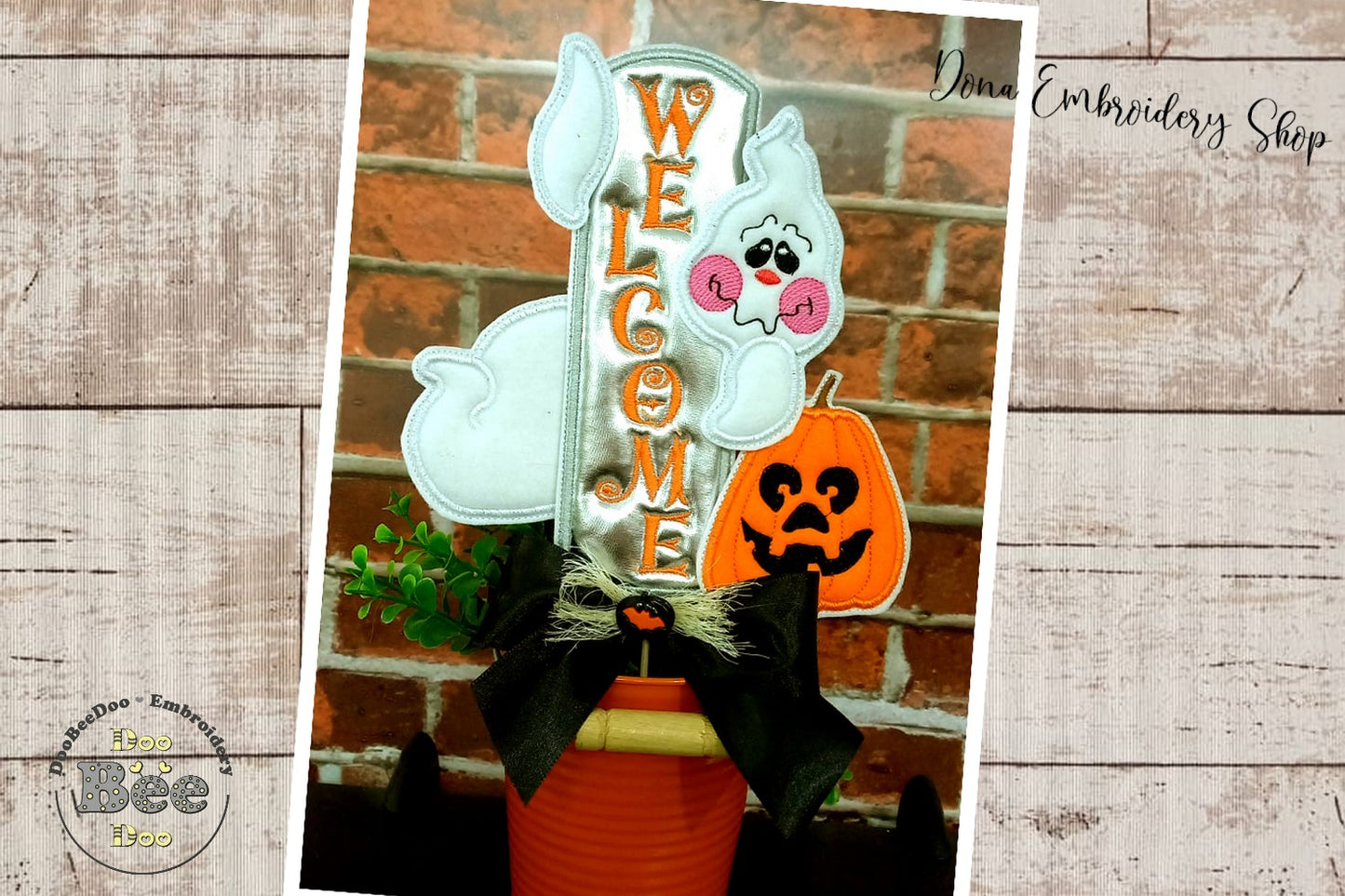 Welcome Ghost Vase Ornament - ITH Project - Machine Embroidery Design