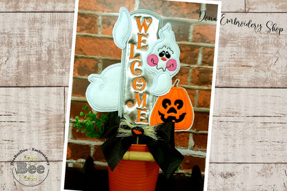 Welcome Ghost Vase Ornament - ITH Project - Machine Embroidery Design