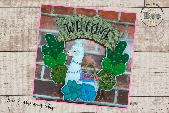 Llama Welcome Wreath  - ITH Applique