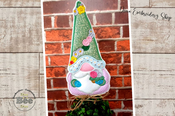 Spring Gnome with flowers Ornament - ITH