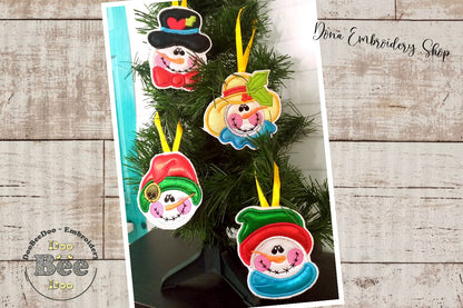 Snowmans Tree Ornaments Set of 4 Designs - ITH Project - Machine Embroidery Design