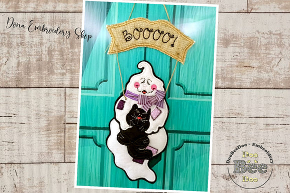 Ghost and Black Cat Ornament - ITH Project - Machine Embroidery Design
