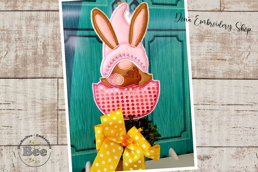 Pink Easter Gnome Ornament - ITH Project - Machine Embroidery Design