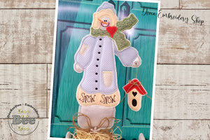 Snowman Holding a Bird House - ITH Project - Machine Embroidery Design