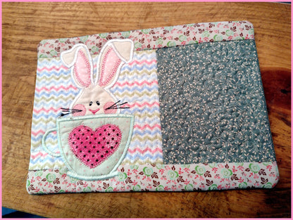 Bunny in the cup Mug Rug - ITH Project - Machine Embroidery Design