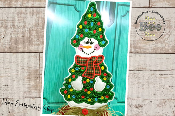 Christmas Tree Snowman Vase Ornament - ITH Project - Machine Embroidery Design