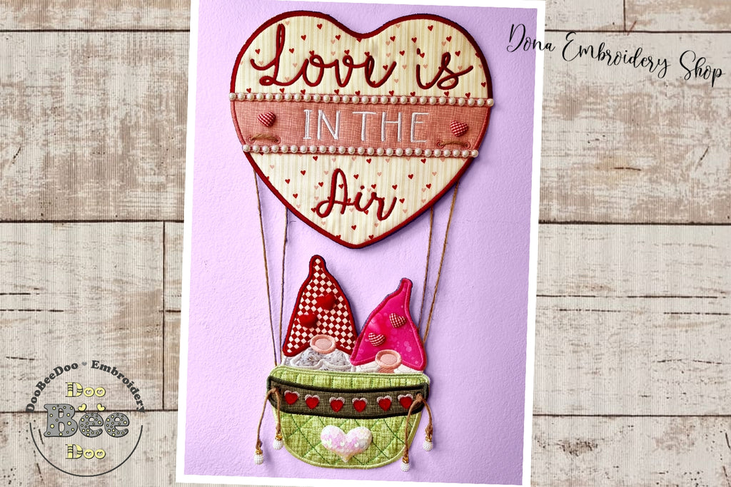 Love is in the Air Gnomes Ornament - ITH Project - Machine Embroidery Design