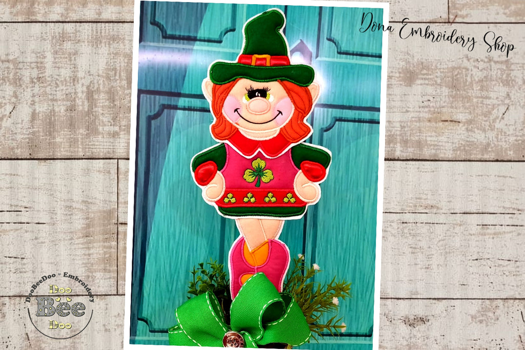 Dancing Leprechaun Girl Ornament - ITH Project - Machine Embroidery Design