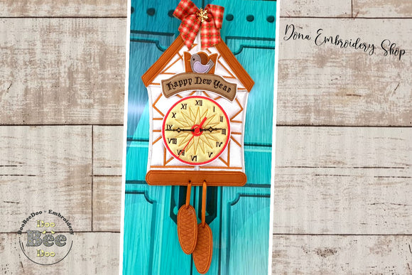 Cuckoo Clock Happy New Year Ornament - ITH Project - Machine Embroidery Design