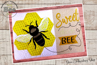 Sweet as can Bee Mug Rug - ITH Project - Machine Embroidery Design