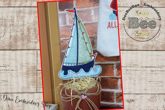 Boat Vase Ornament - ITH Project - Machine Embroidery Design