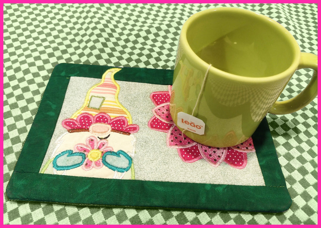 Spring Gnome Mug Rug - ITH Project - Machine Embroidery Design