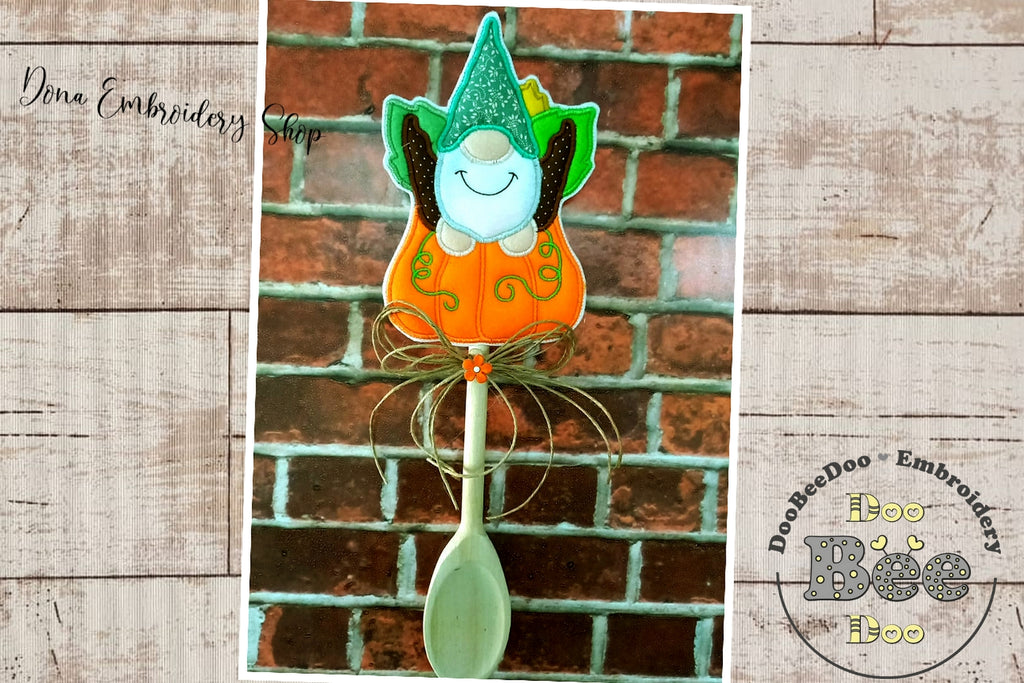 Autumn Gnome Spoon Ornament - ITH Project - Machine Embroidery Design