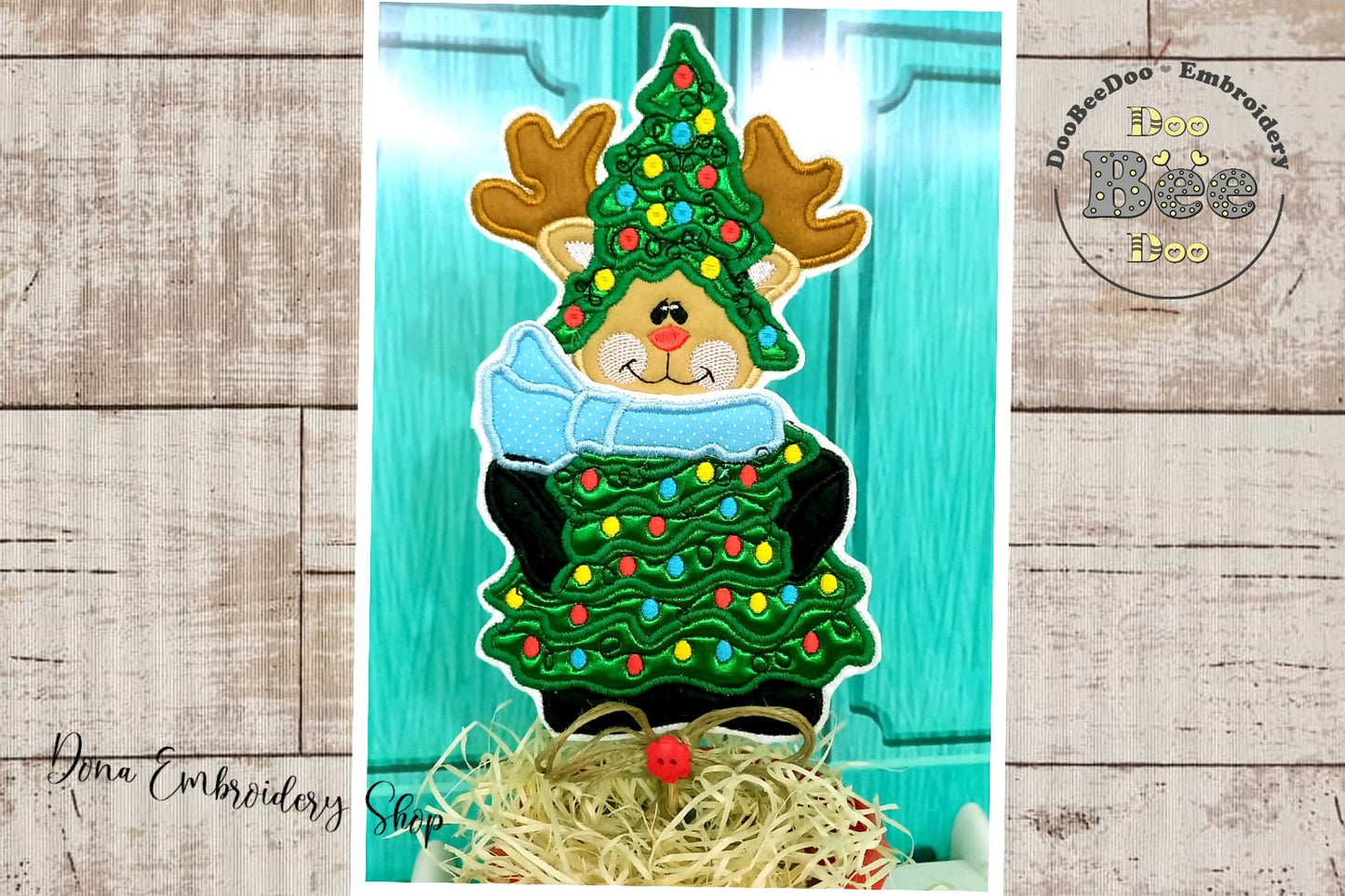 Christmas Tree Reindeer Vase Ornament - ITH Project - Machine Embroidery Design