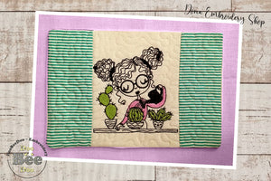 Cute Girl with Cactus Mug Rug - ITH Project - Machine Embroidery Design