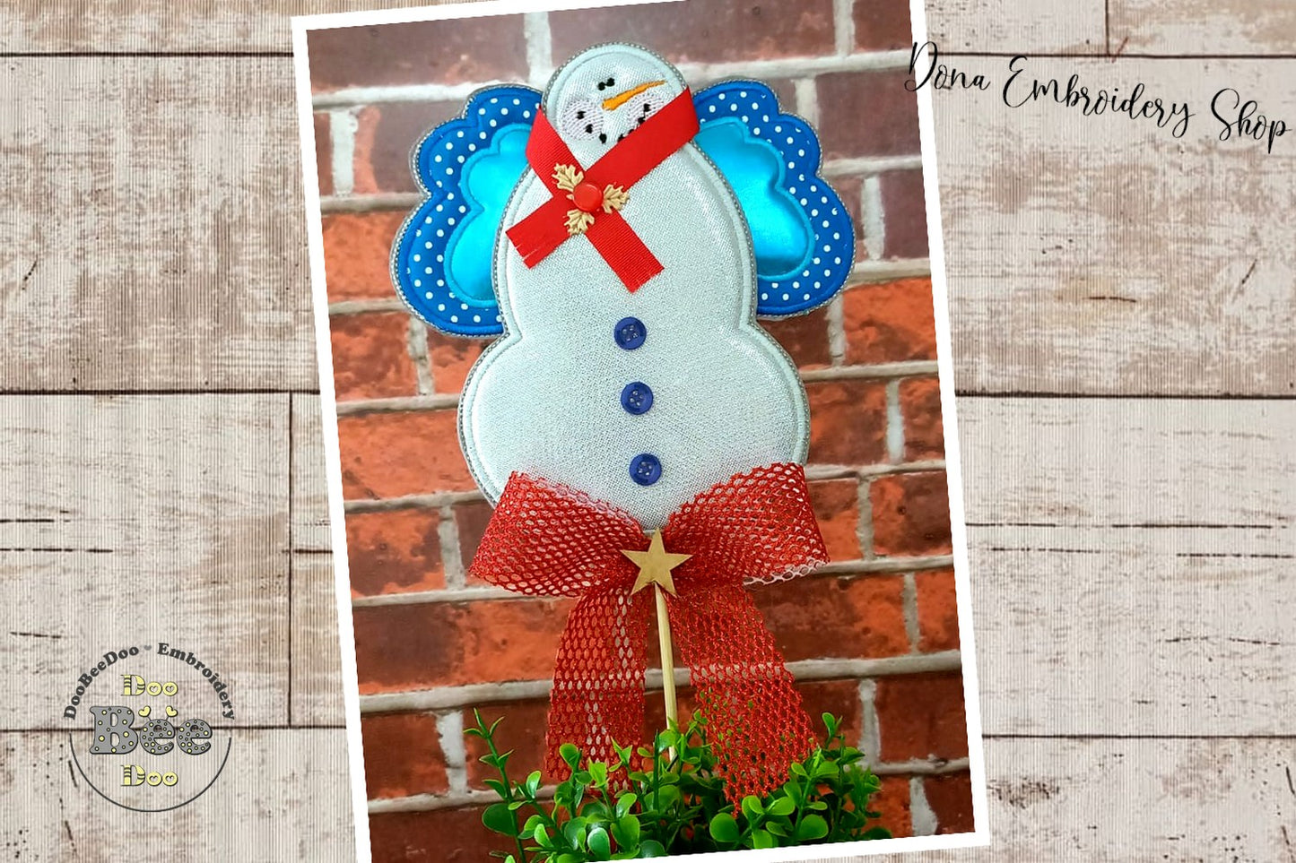 Angel Snowman Vase Ornament - ITH Project - Machine Embroidery Design