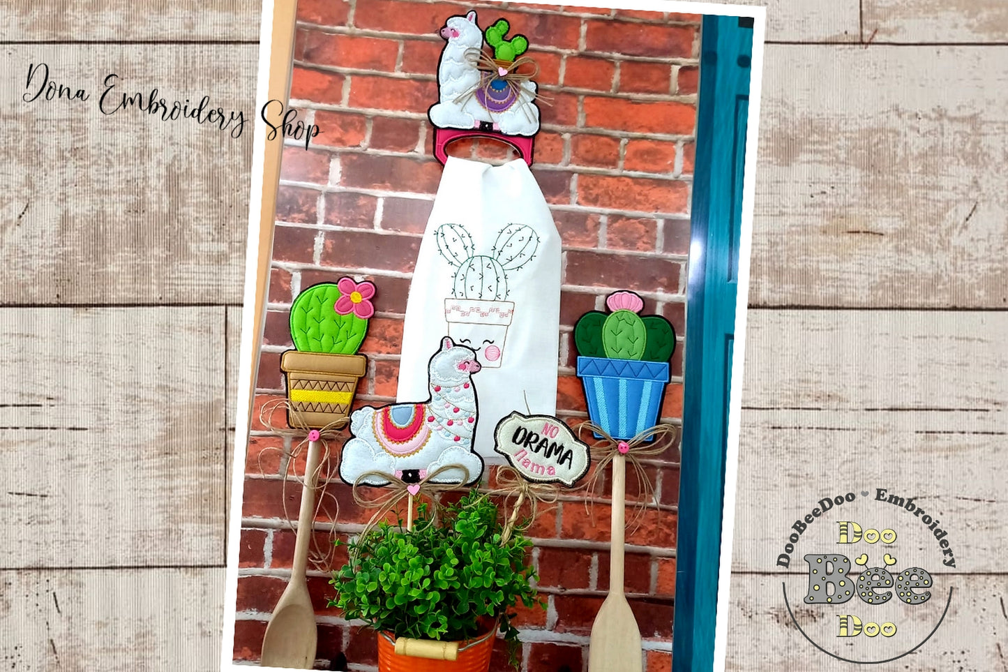 Llama Set of 5 Design Kitchen Ornaments - ITH Project - Machine Embroidery Design