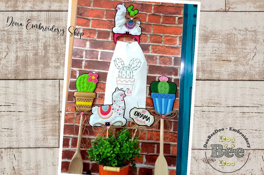Llama Set of 5 Design Kitchen Ornaments - ITH Project - Machine Embroidery Design