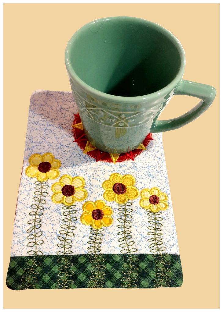 Happy Sun Mug Rug - ITH Project - Machine Embroidery Design