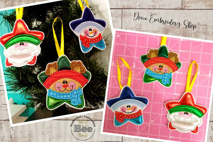Cute Stars Tree Ornaments Set of 3 Designs - ITH Project - Machine Embroidery Design