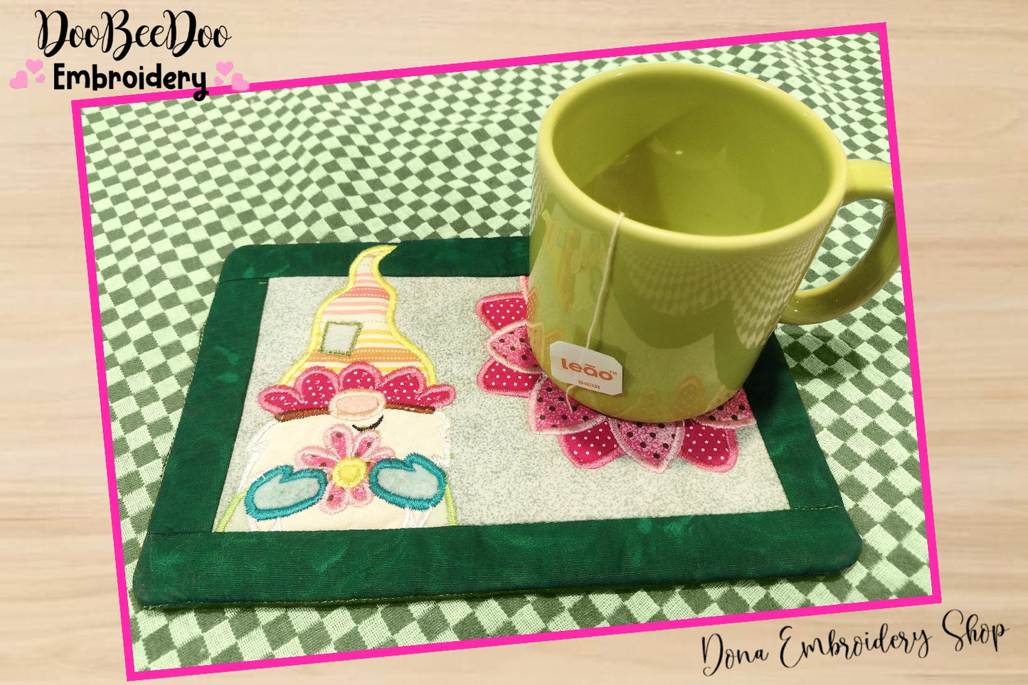 Spring Gnome Mug Rug - ITH Project - Machine Embroidery Design