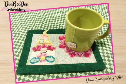 Spring Gnome Mug Rug - ITH Project - Machine Embroidery Design