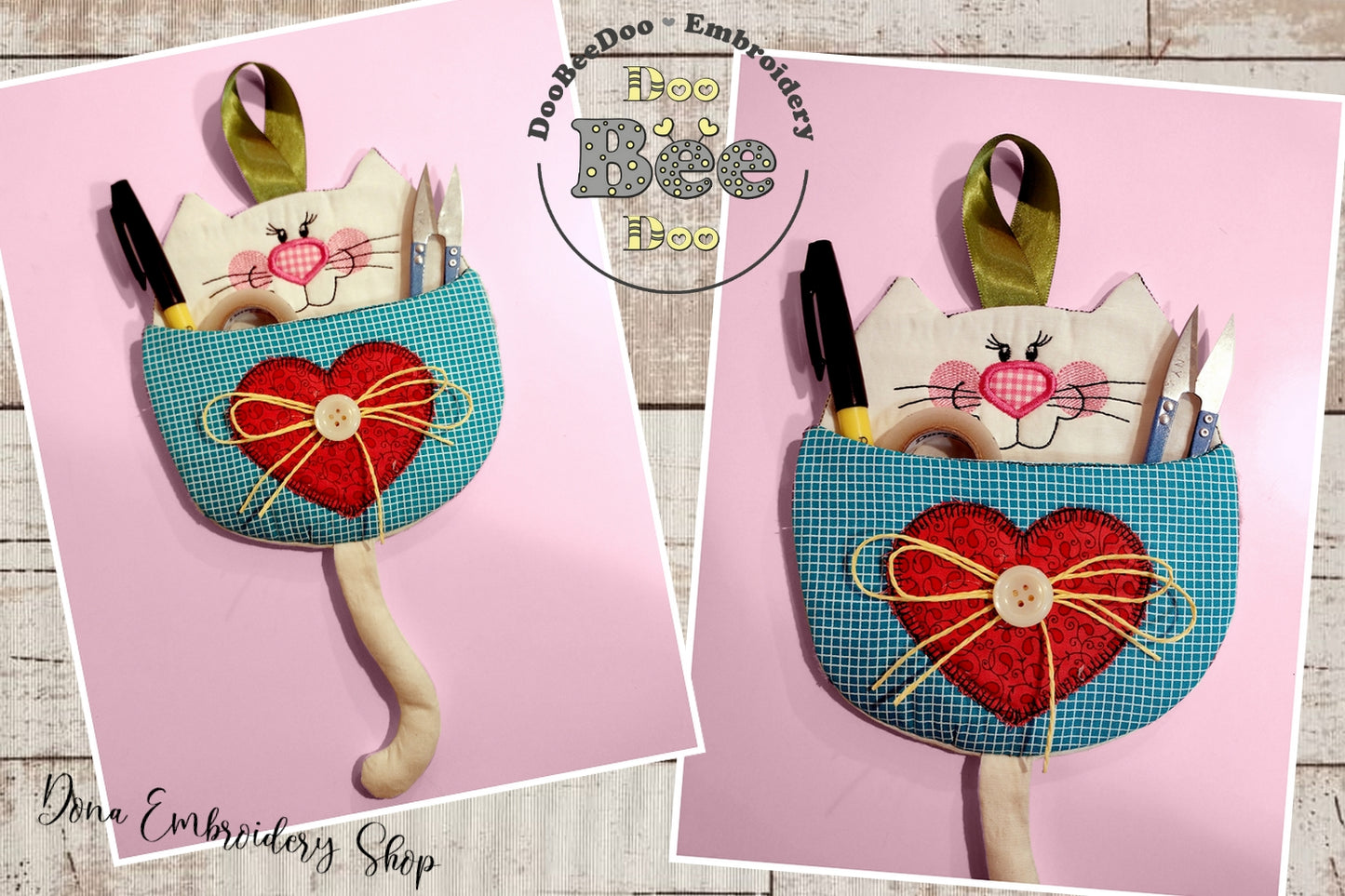 Cute Cat Wall Pocket - ITH Project - Machine Embroidery Design