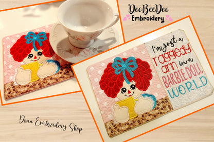 Raggedy Ann Mug Rug - ITH Project - Machine Embroidery Design