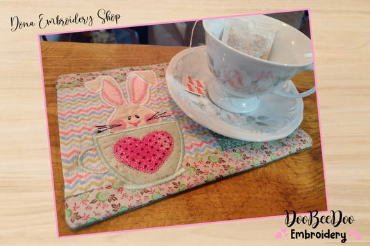 Bunny in the cup Mug Rug - ITH Project - Machine Embroidery Design