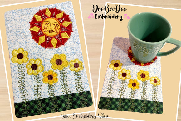 Happy Sun Mug Rug - ITH Project - Machine Embroidery Design
