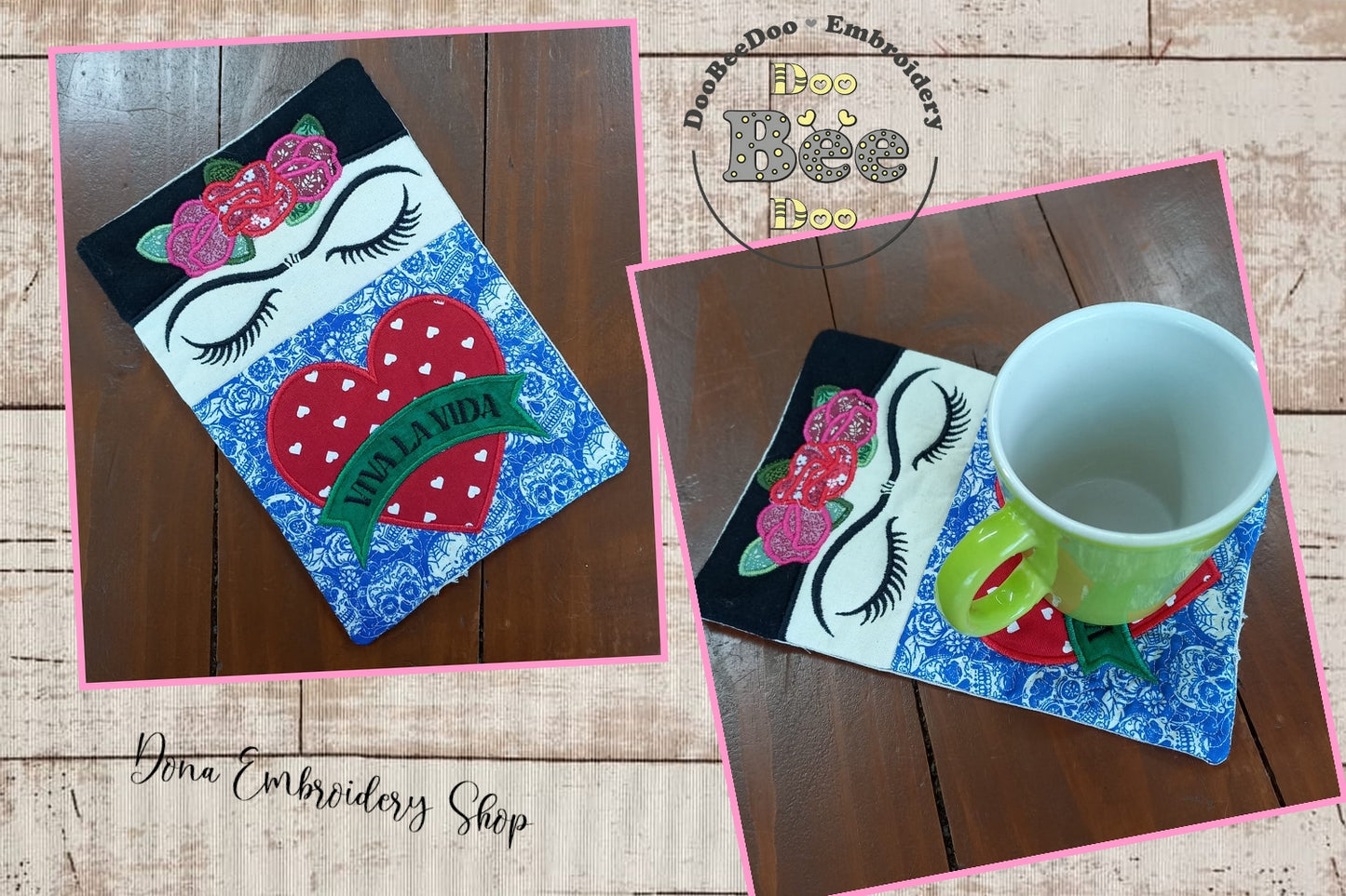 Frida Kahlo Mug Rug - ITH Project - Machine Embroidery Design