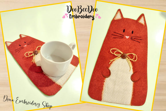 Cute Cat Mug Rug - ITH Project - Machine Embroidery Design