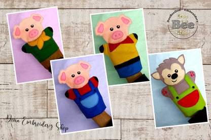 Tree Little Pigs Puppets Set - ITH Project - Machine Embroidery Design