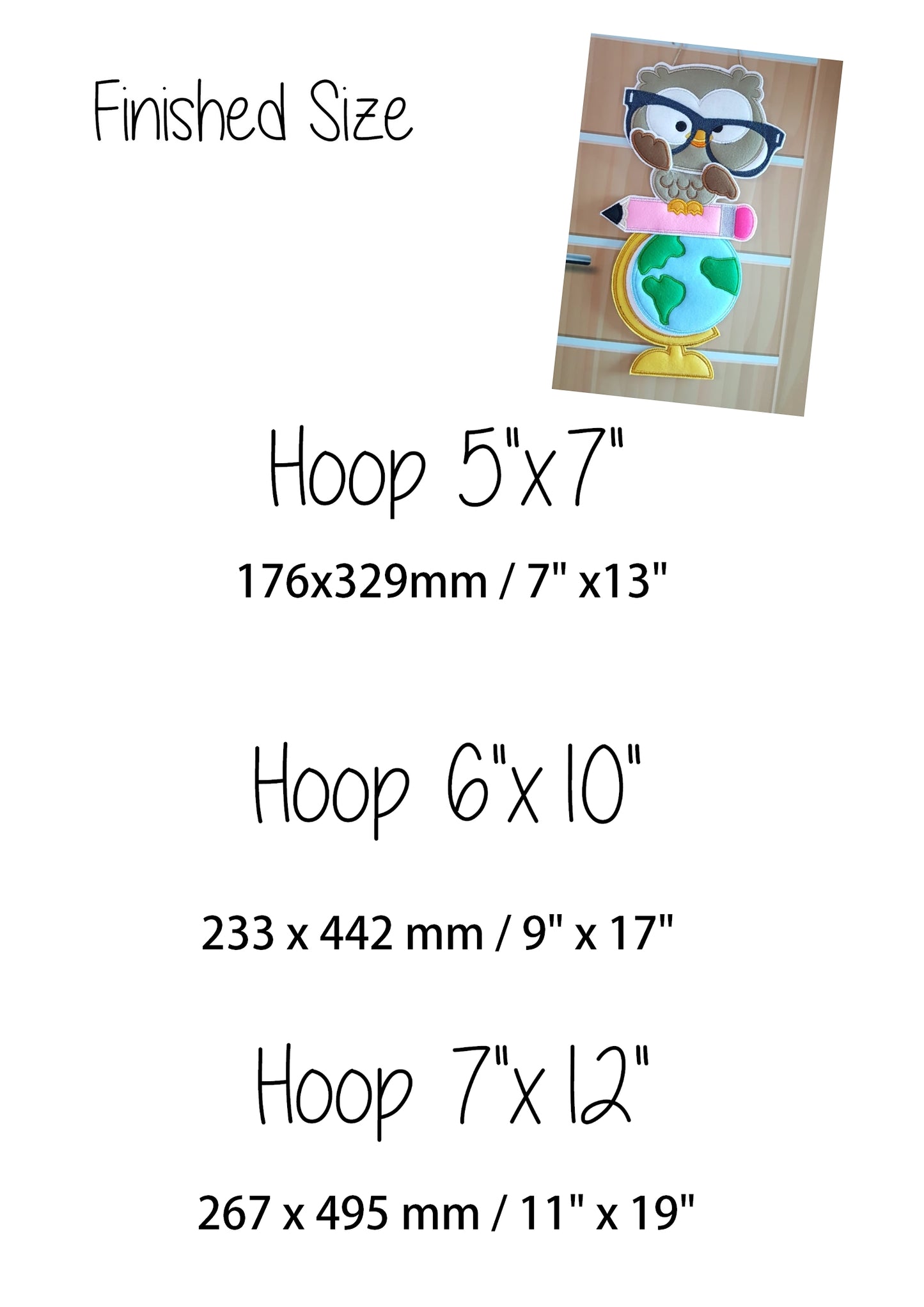 Owl Teacher School Ornament - ITH Project - Machine Embroidery Design