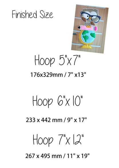 Owl Teacher School Ornament - ITH Project - Machine Embroidery Design